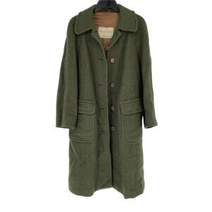 Aquascutum Men's 14 Green Tweed Wool Long Coat Vintage 50s Retro Classic HR3-40